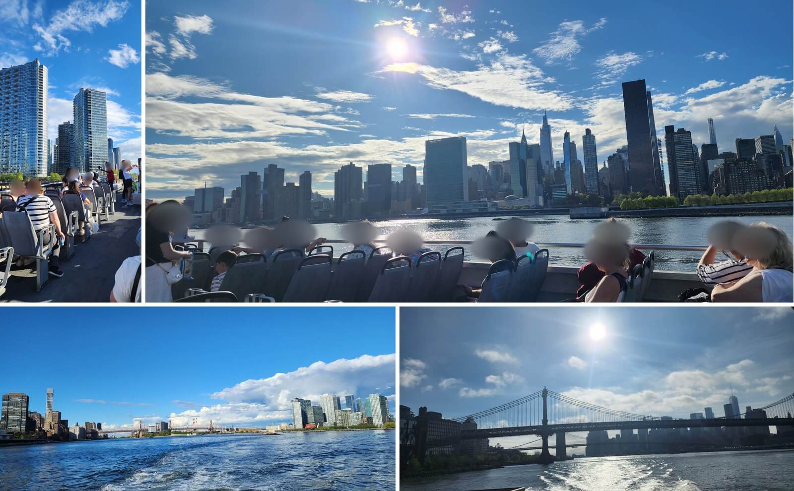 NYC 페리 이스트강 노선 2층 갑판과 롱아일랜드시티, 유엔 본부와 미드타운, 맨해튼 브리지