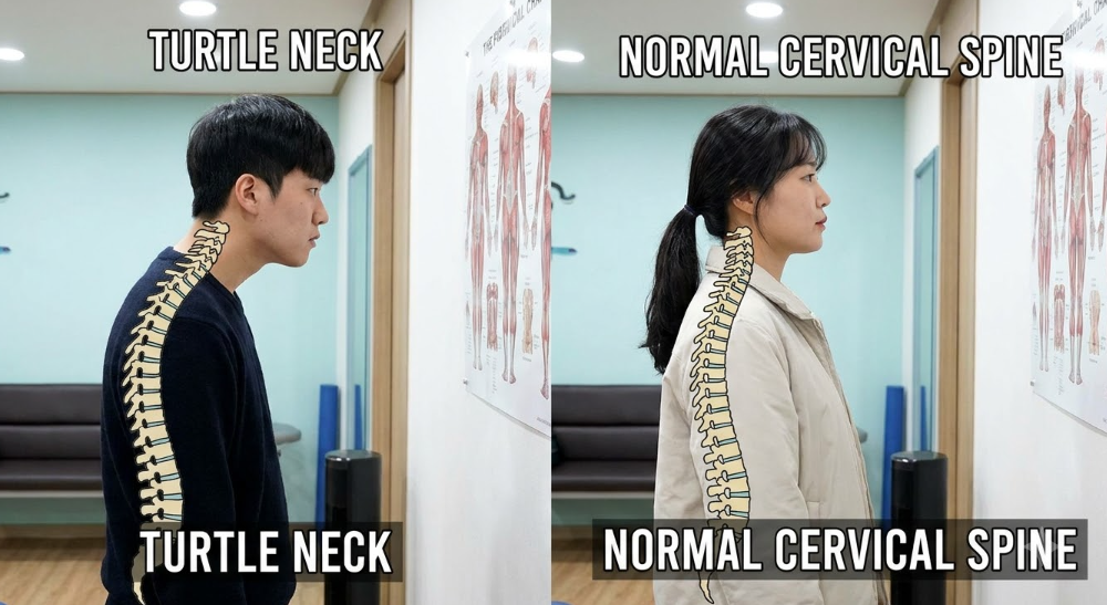 일자목 거북목 경추 비교