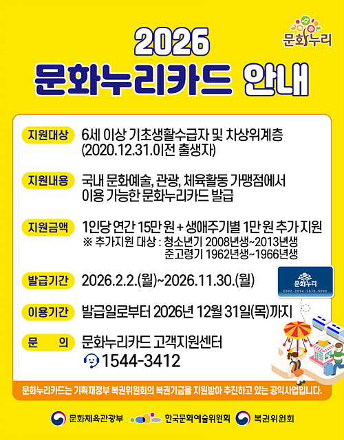 2026년 문화누리카드 신청방법 지원금까지 총정리! 조기마감 유의!