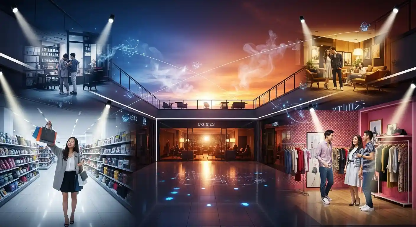 <img src="theatrical_shopping_journey.webp" alt="쇼핑몰 전체가 연극 무대처럼 구성되어 고객의 클릭 여정이 하나의 이야기처럼 펼쳐지는 장면을 표현한 이미지 입니다">