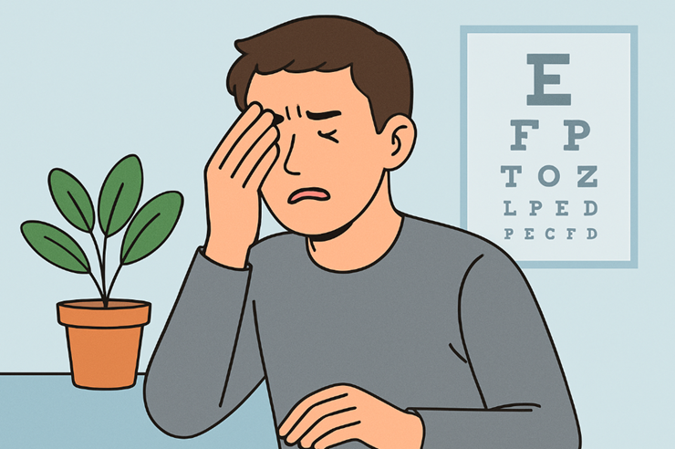 눈에 통증을 느끼는 남자