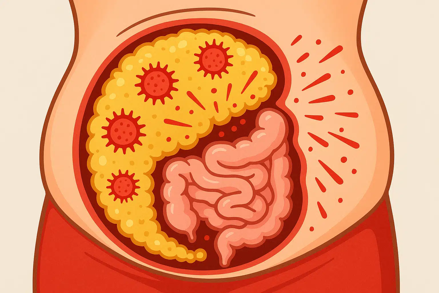 복부 내장 지방에서 염증 물질이 분비되는 장면