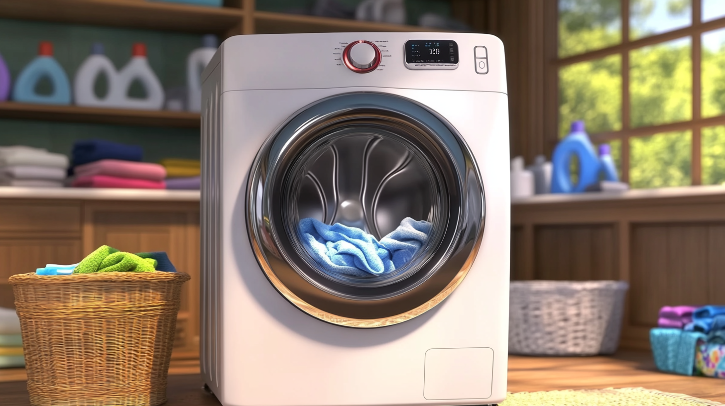 스마트하고 에너지 효율적인 특징이 돋보이는 삼성 AI 콤보 세탁기와 깨끗하고 신선한 세탁물이 주변에 놓여 있는 이미지