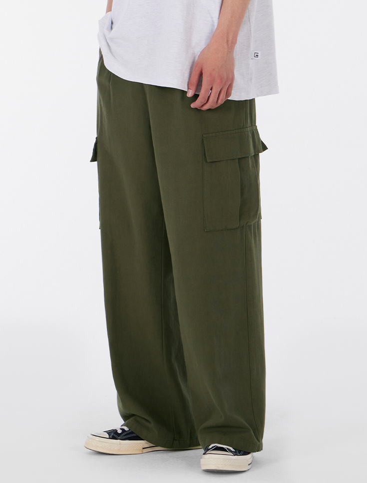 와이드 빅포켓 밴딩 카고 팬츠 카키