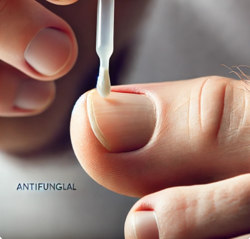 발톱무좀약을 바르는 모습