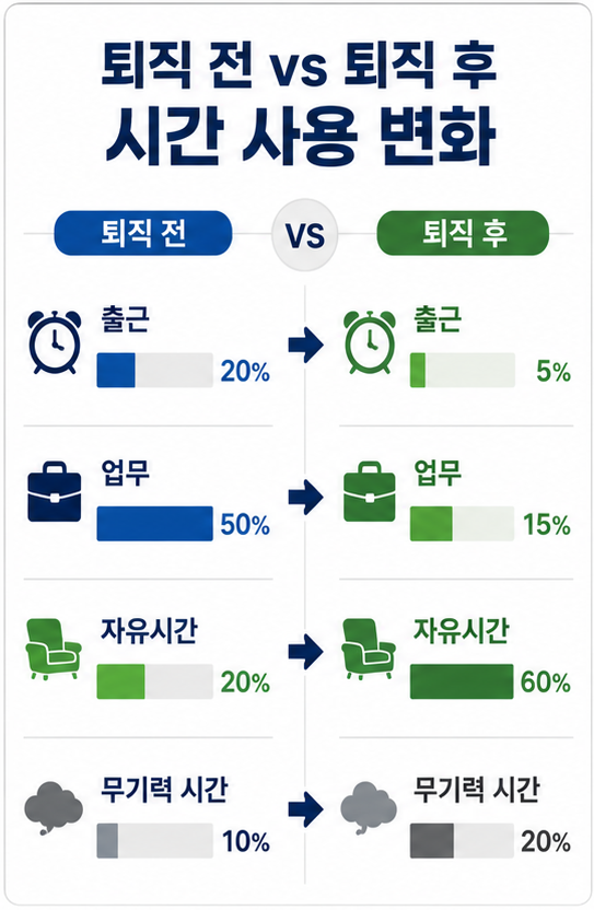 은퇴 후 시간 관리와 퇴직 후 삶 비교