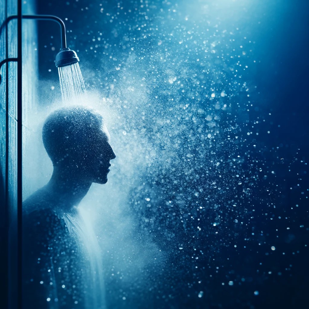 A man taking a cold shower