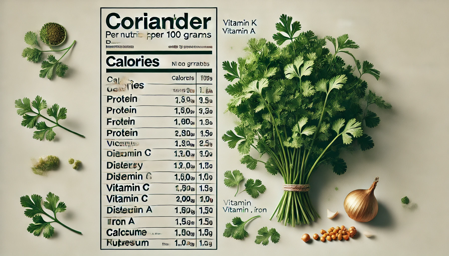 고수의 영양 정보 (100g 기준)