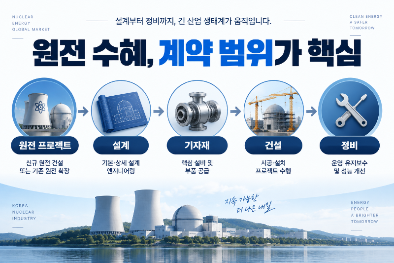 대미투자 원전 사업이 설계 기자재 건설 정비 산업으로 연결되는 구조