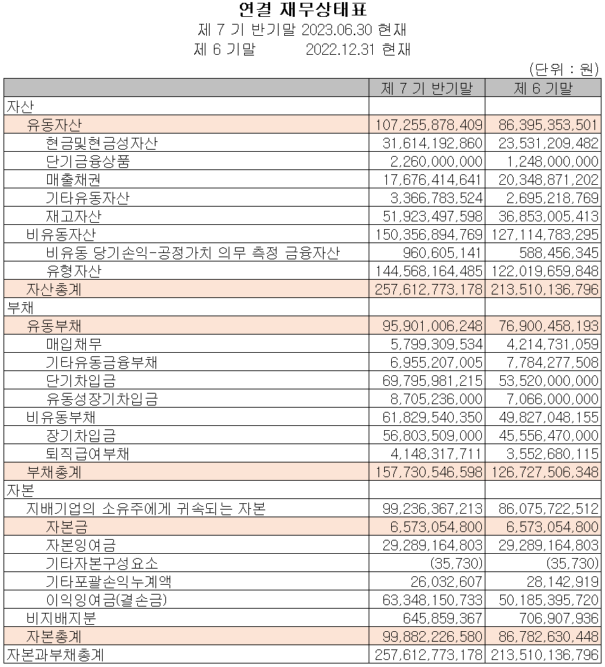 레이크머티리얼즈 - 재무상태표