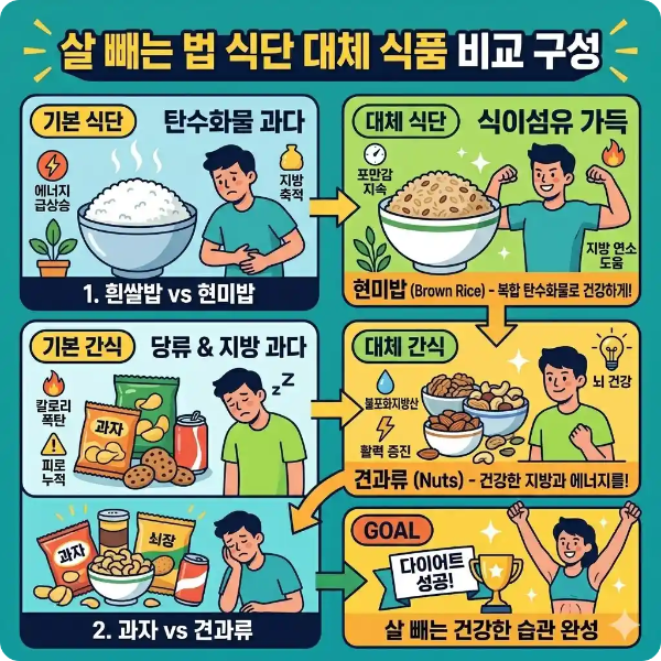 살 빼는 법 식단 대체 식품 비교 구성