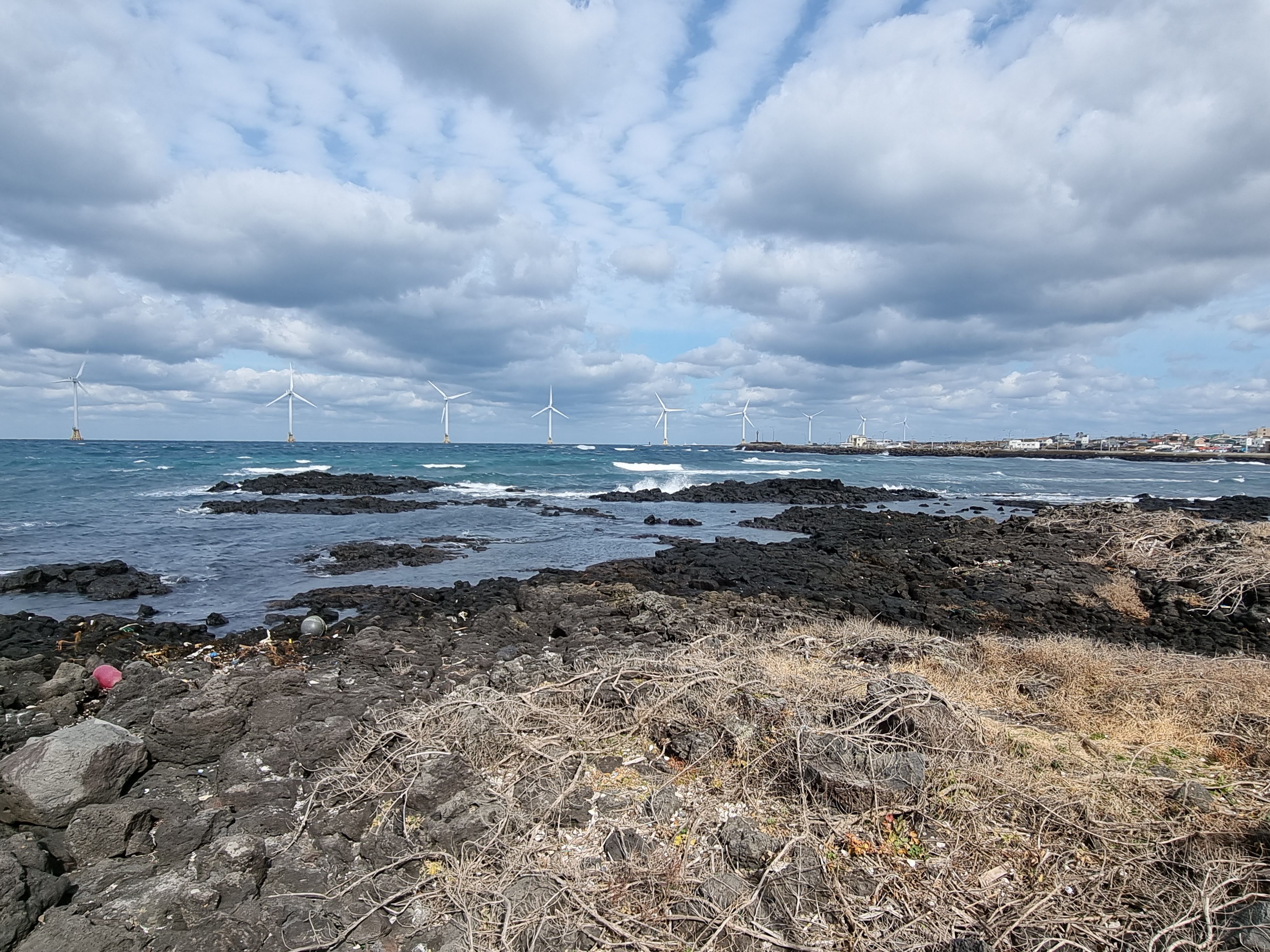 에메랄드빛 바다와 백사장이 펼쳐진 금능해수욕장의 전경