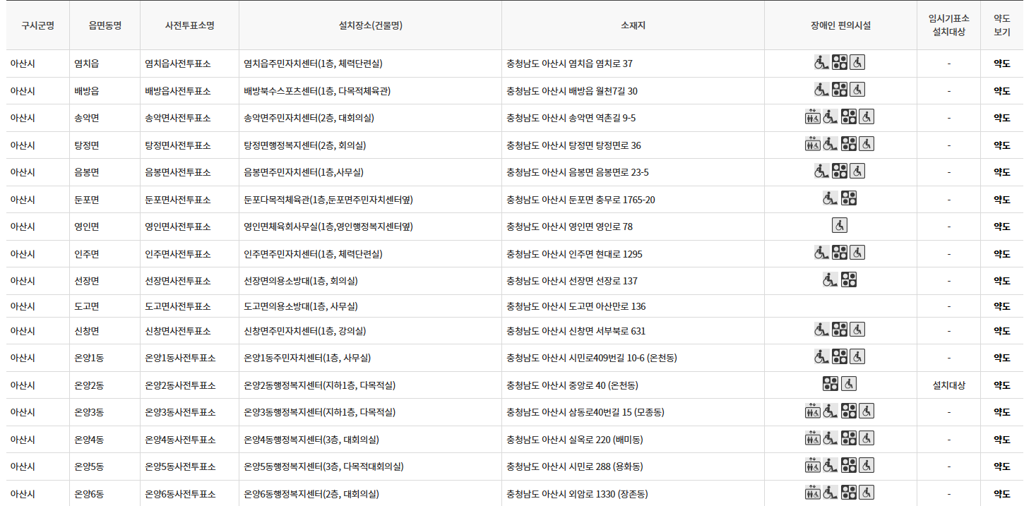 아산시 대통령선거 사전투표 투표장소 투표소 위치 투표 방법