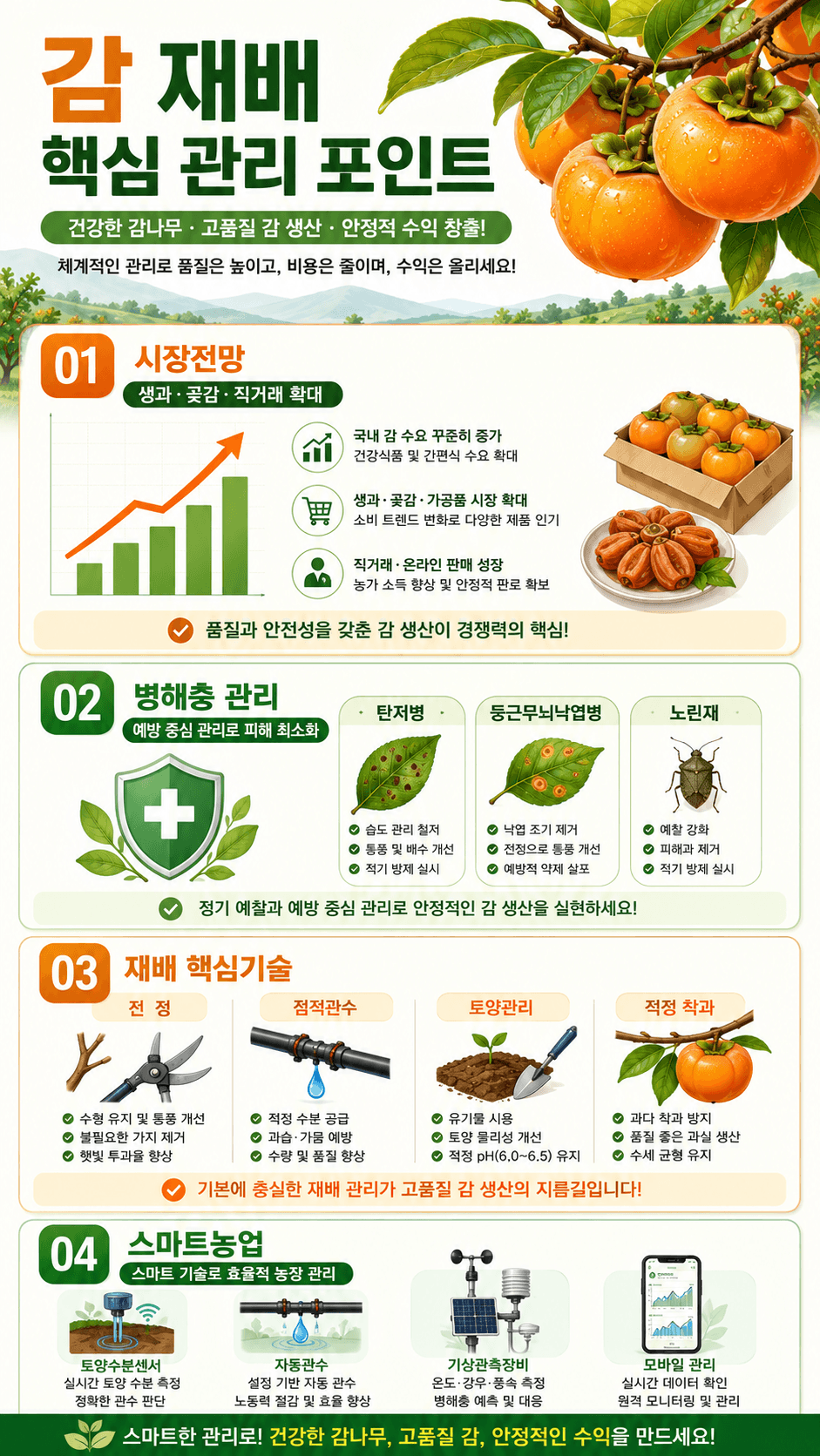 감 재배 핵심 관리 포인트 인포그래픽