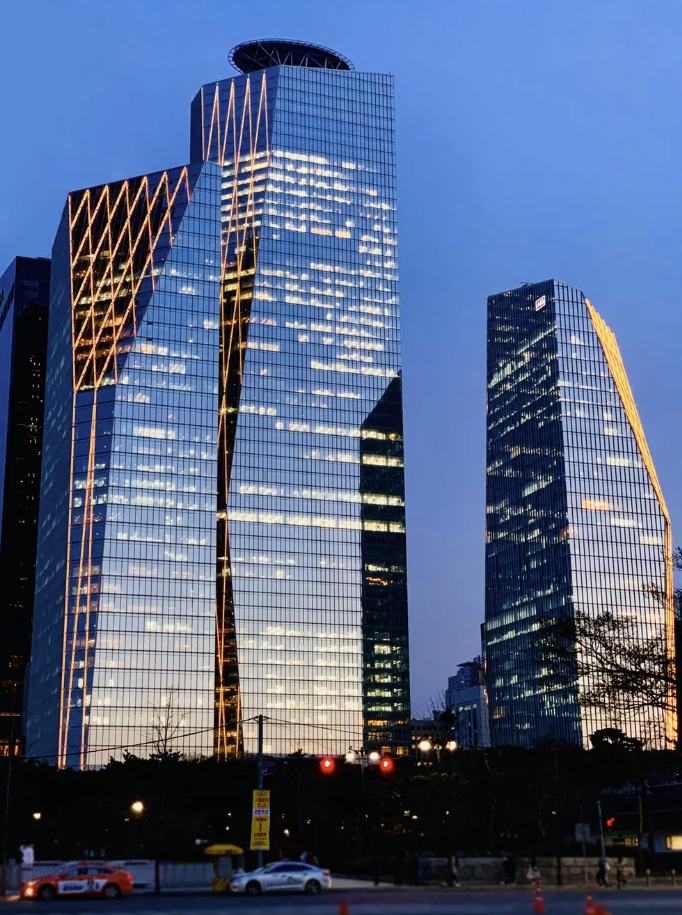 IFC Mall Yeouido food court with diverse restaurants and Korean office workers dining