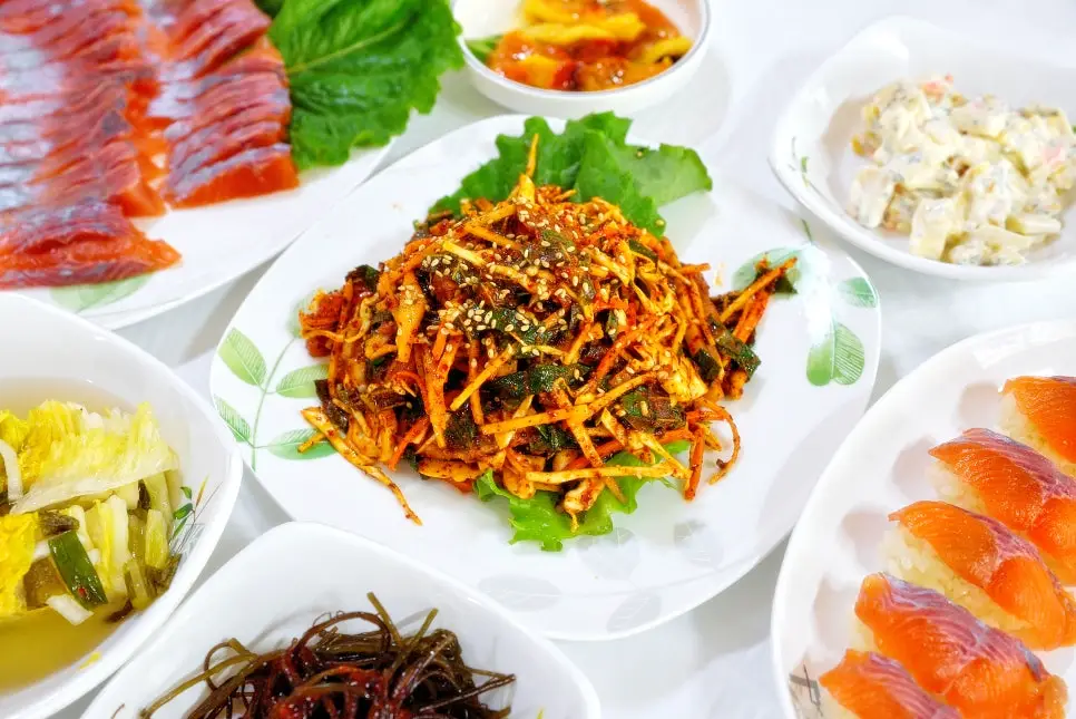 송어 무침 한상