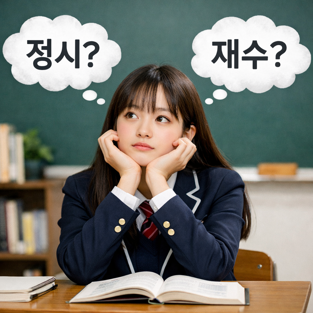 여학생이 정시와 재수를 고민하는 모습