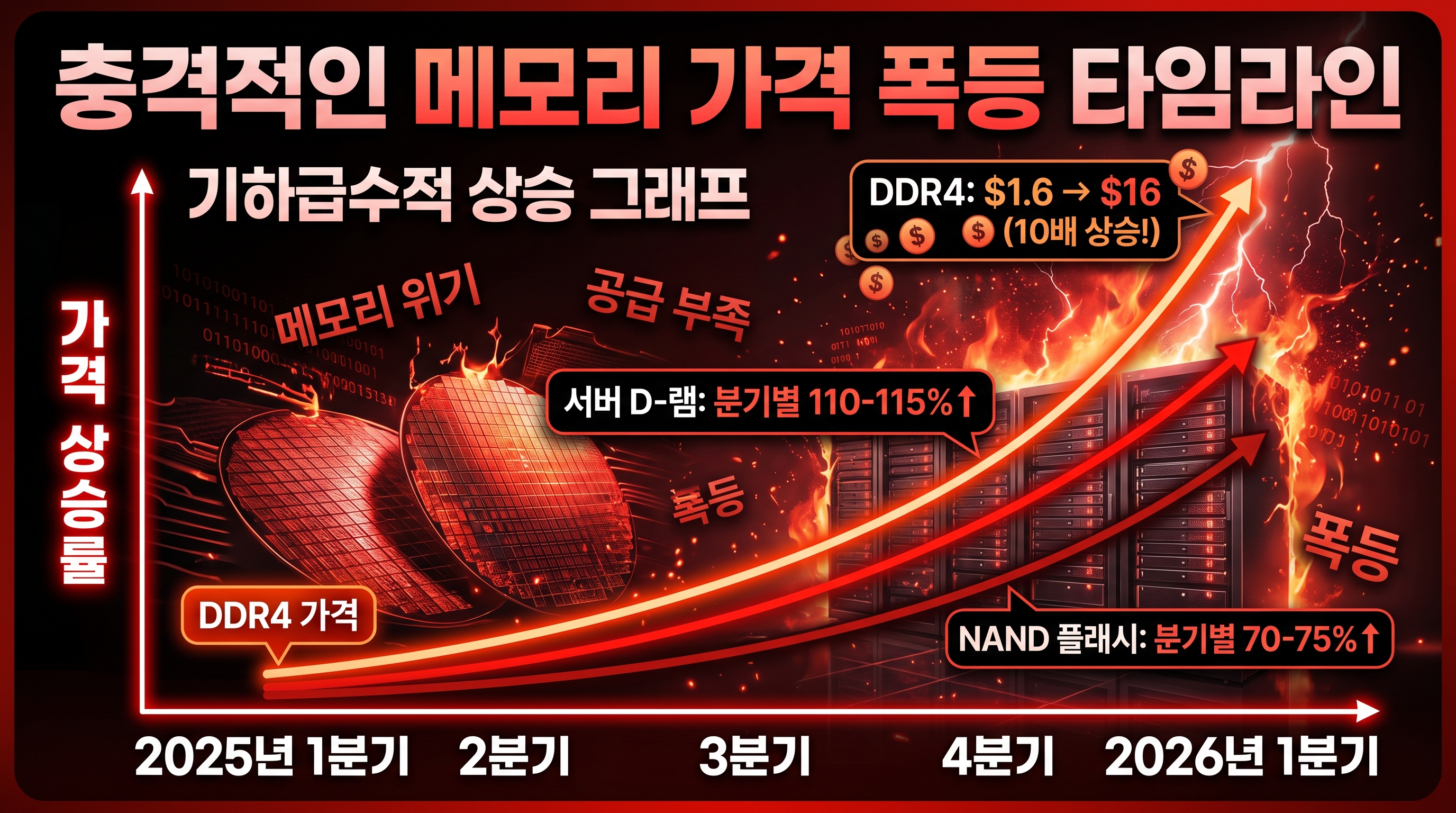 SK하이닉스의 판매자 우위 형성: 2026년 생산능력 완판 &rarr; 재고 2주 &rarr; 가격 결정권 극대화. 웨이퍼 배분도 함께 표시