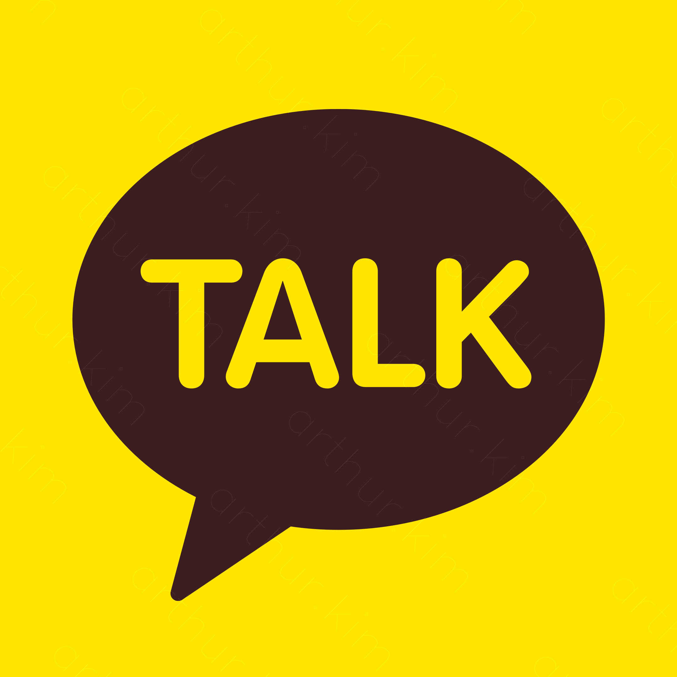 카카오톡 말풍선 이미지 바탕은 노란색이고 중앙에 갈색 말풍선이 있고 노란색 글씨로 TALK라고 적혀있는 이미지