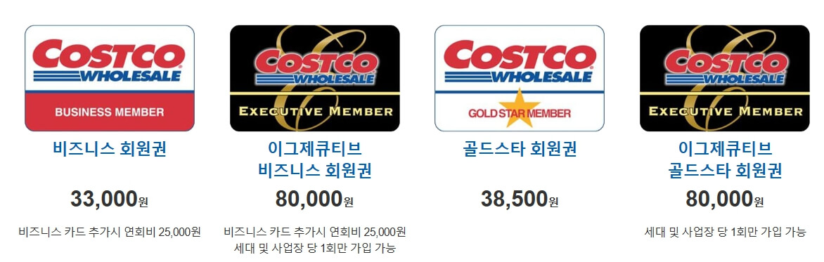 코스트코 회원권 종류별 금액