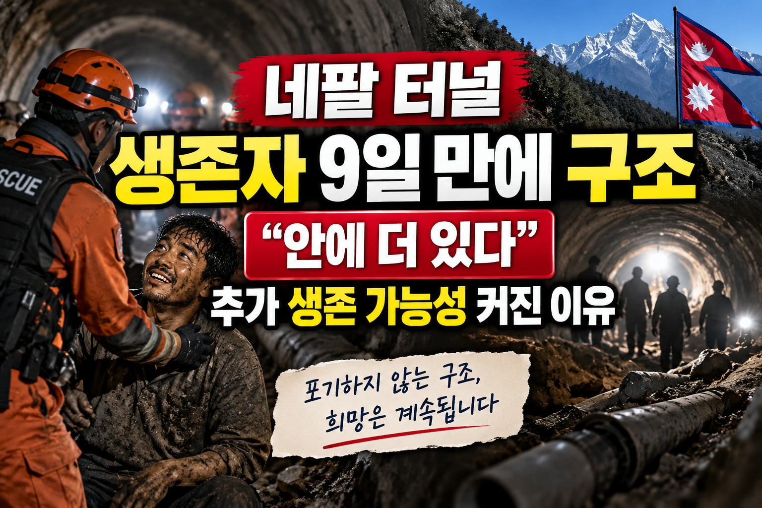 네팔 터널 생존자 9일 만에 구조