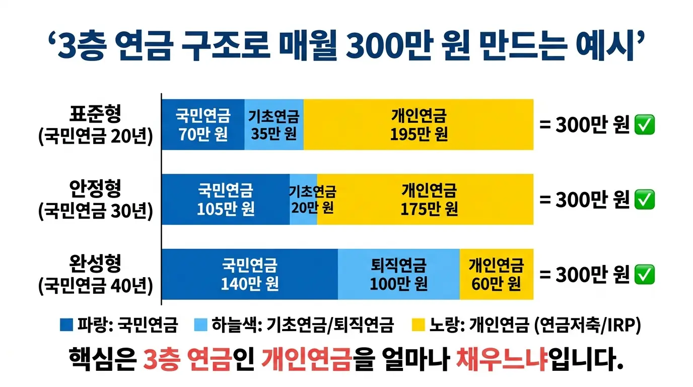 노후 월 300만원 연금 구성 시뮬레이션 국민연금 기초연금 개인연금