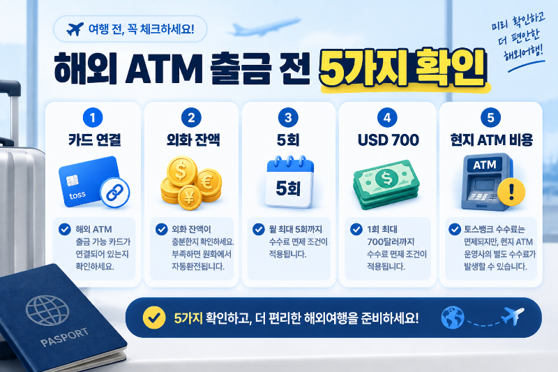 토스 외화통장 해외 ATM 출금 전 카드 연결 잔액 수수료 한도 체크리스트