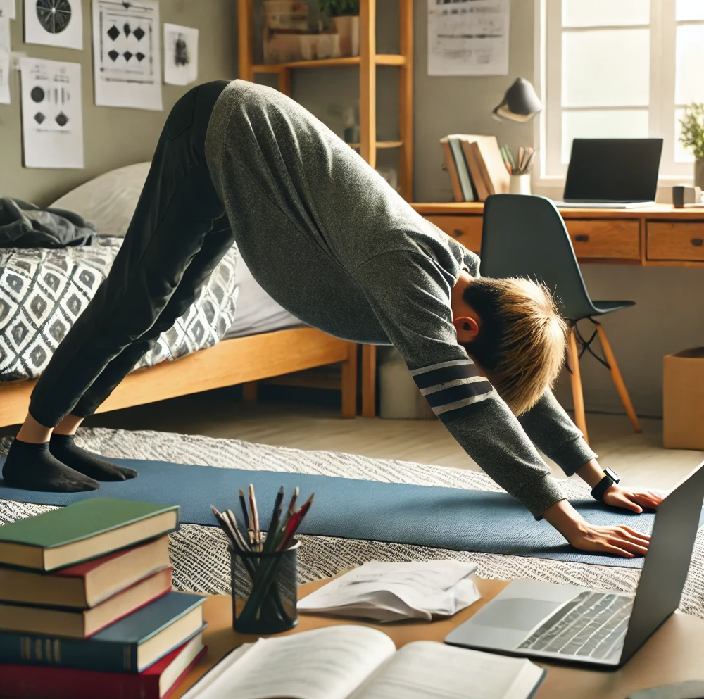 요가를 하고 있는 수험생