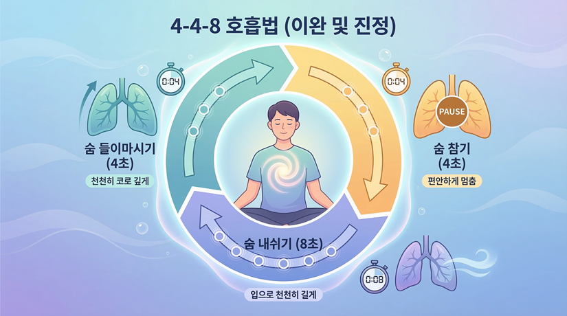 스트레스 완화를 위한 전문가 추천 4-4-8 호흡법 단계