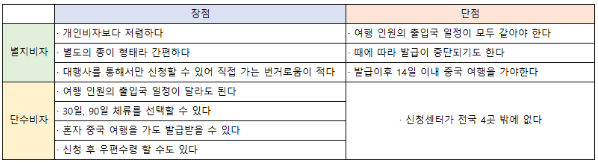 단수비자 장단점