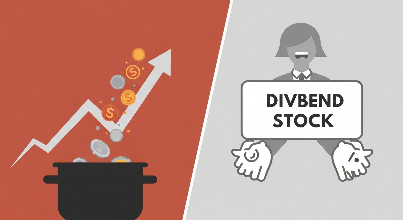 성장주와 배당주 요소를 함께 보여주는 균형 잡힌 이미지. 두 가지 투자 전략을 결합한 분산 포트폴리오의 이점을 시각적으로 표현.