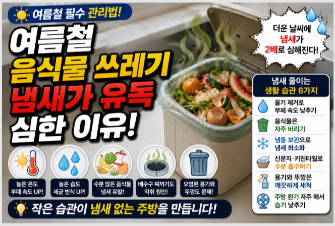 여름철 음식물 쓰레기 냄새 발생 이유를 설명하는 이미지
