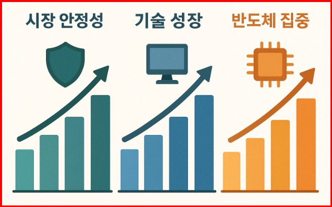 시장 안정성, 기술 성장, 반도체 집중 이미지