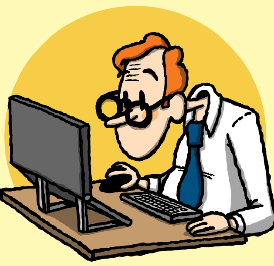 거북목 자세로 컴퓨터를 보고있는 남성