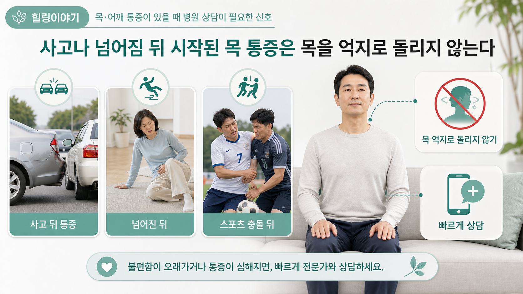 사고나 넘어짐 뒤 목 어깨 통증 병원 상담이 필요한 신호
