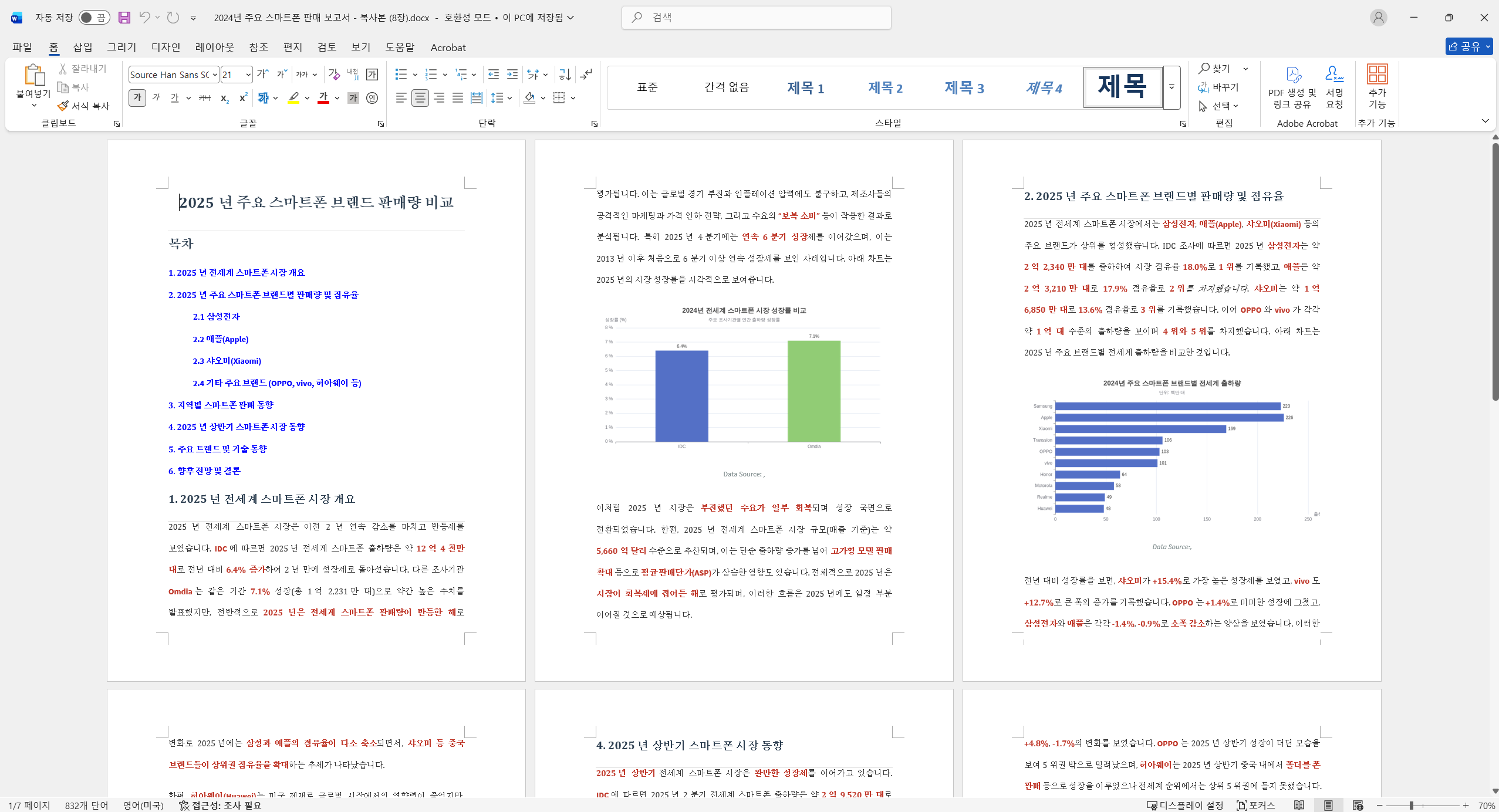 word파일 PDF로 변환하기 샘플 워드