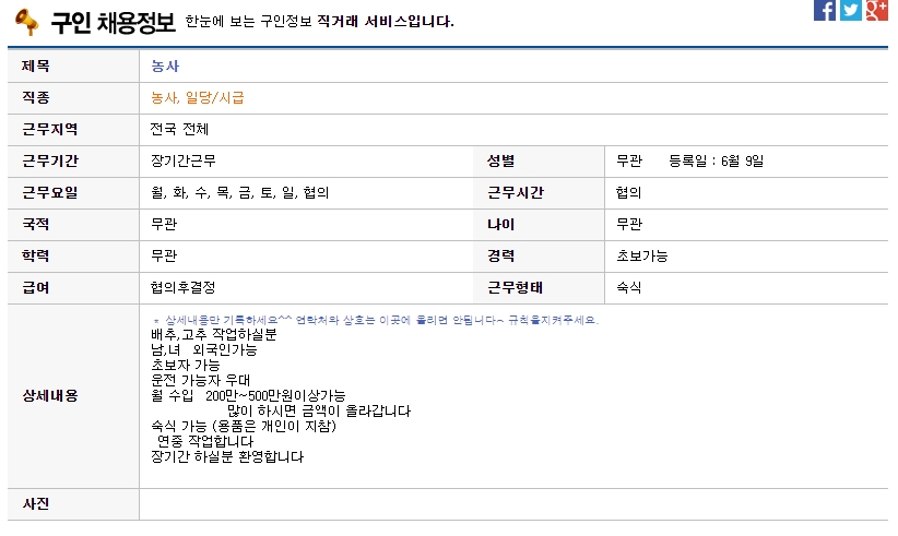 스피드잡 구인 상세 내용 확인