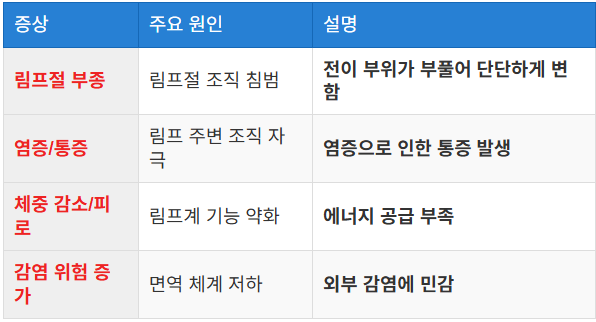 림프절 전이 시 주요 증상