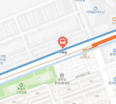 가락동에서 인천공항 리무진 공항버스(6300번) 지도 위치