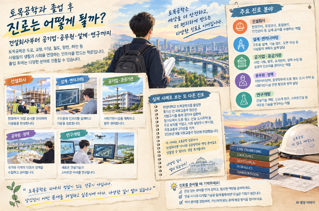 토목공학과 졸업 후 진로는 어떻게 될까? 건설회사부터 공기업·설계·연구까지