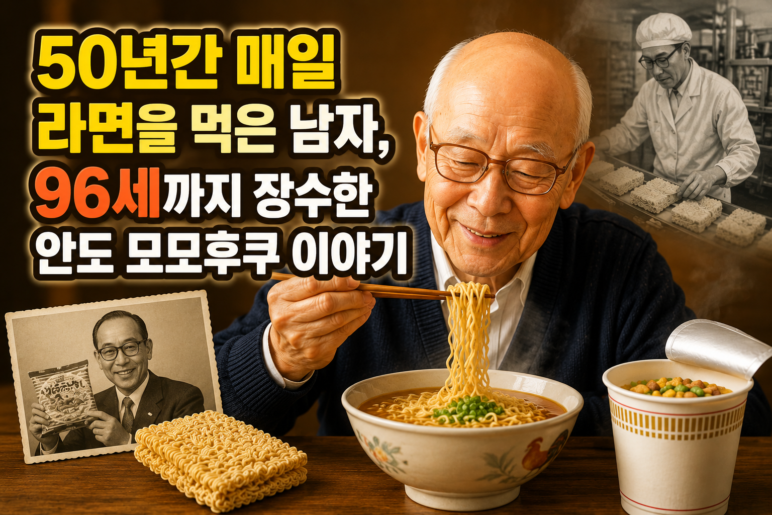 50년간 매일 라면을 먹은 남자, 96세까지 장수한 안도 모모후쿠 이야기 관련 사진