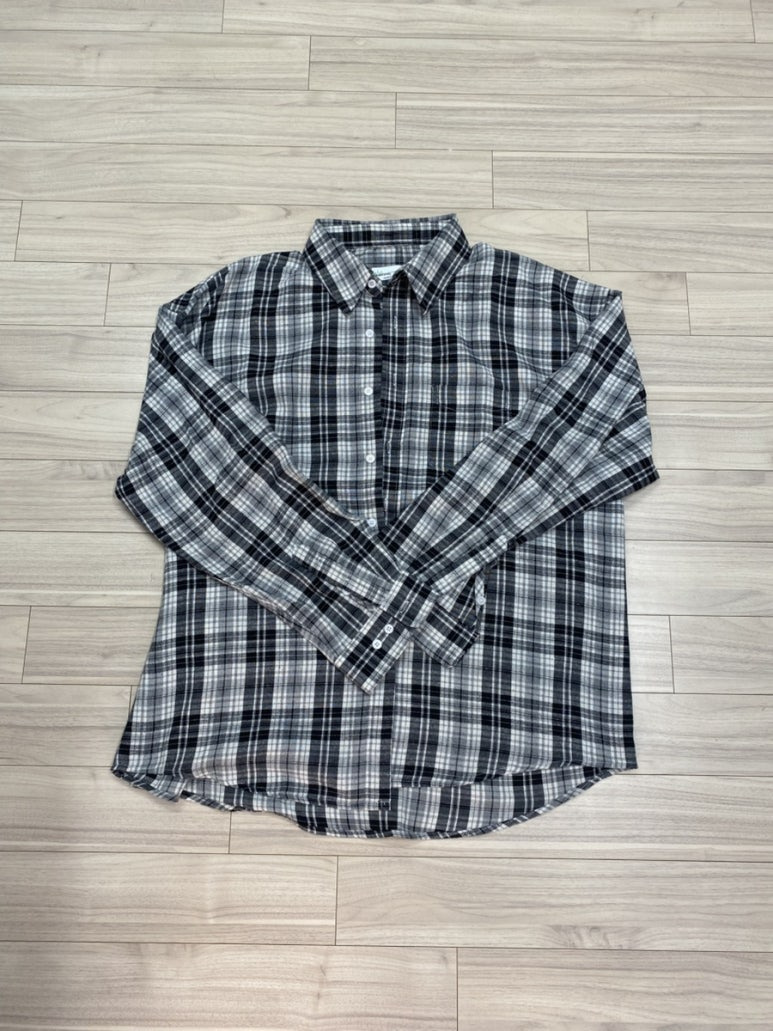 스탠다드에러(STANDARDERROR) 87-STAN134 소프트 미스티 오버핏 포켓 긴팔 체크 셔츠 블랙