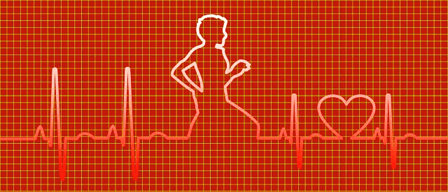 붉은 바탕에 심전도 그림이 그려졌다.