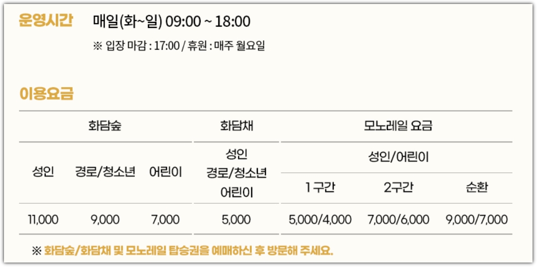 화담숲 이용요금