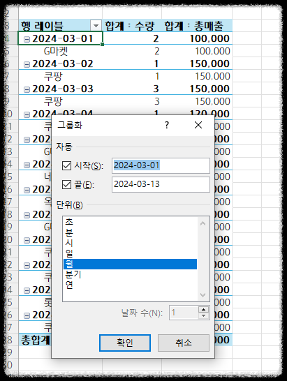 온라인 쇼핑몰 매출 분석 엑셀 피벗 테이블로 주문내역 정리를 한번에~ 데이터 월별 주간별 분기별 연별 상품별 채널별 매출