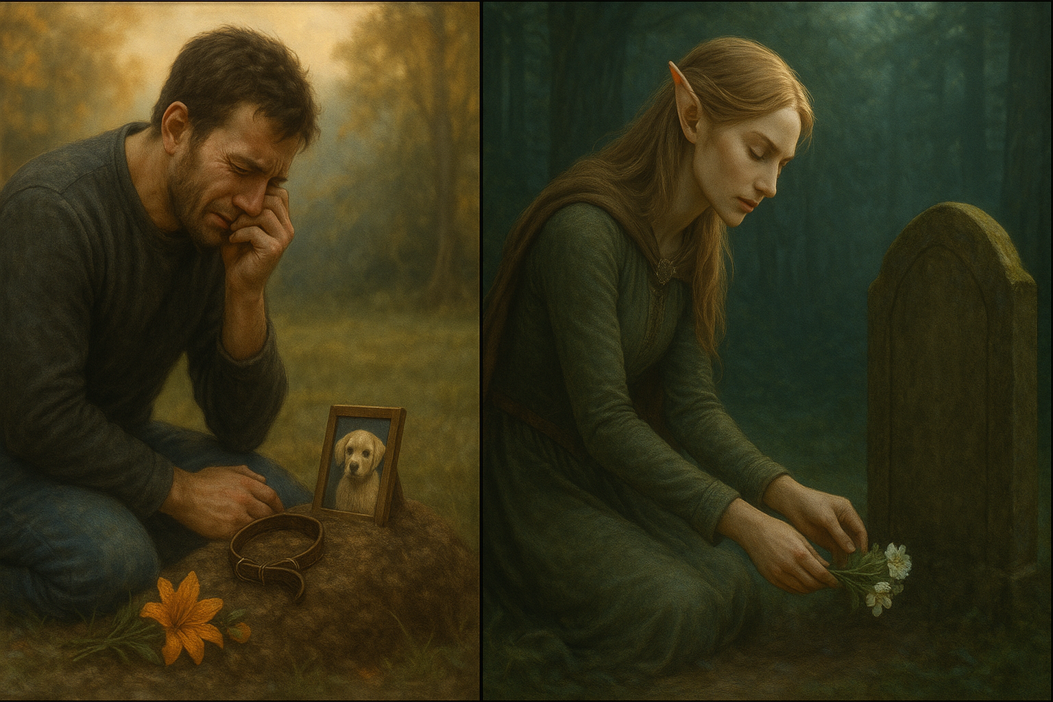 엘프와 인간의 관계를 표현하는 판타지 이미지