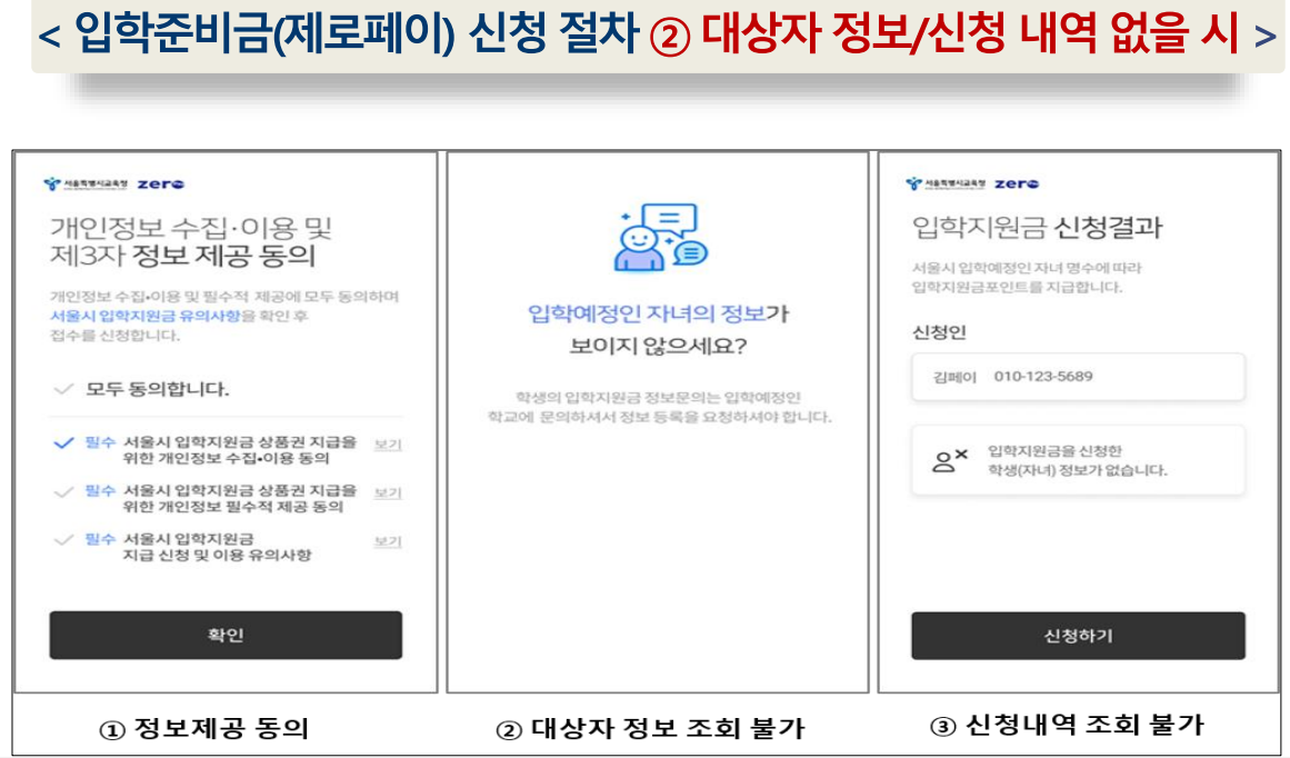 입학준비금 신청중 신청 및 조회 불가인 상황 이미지