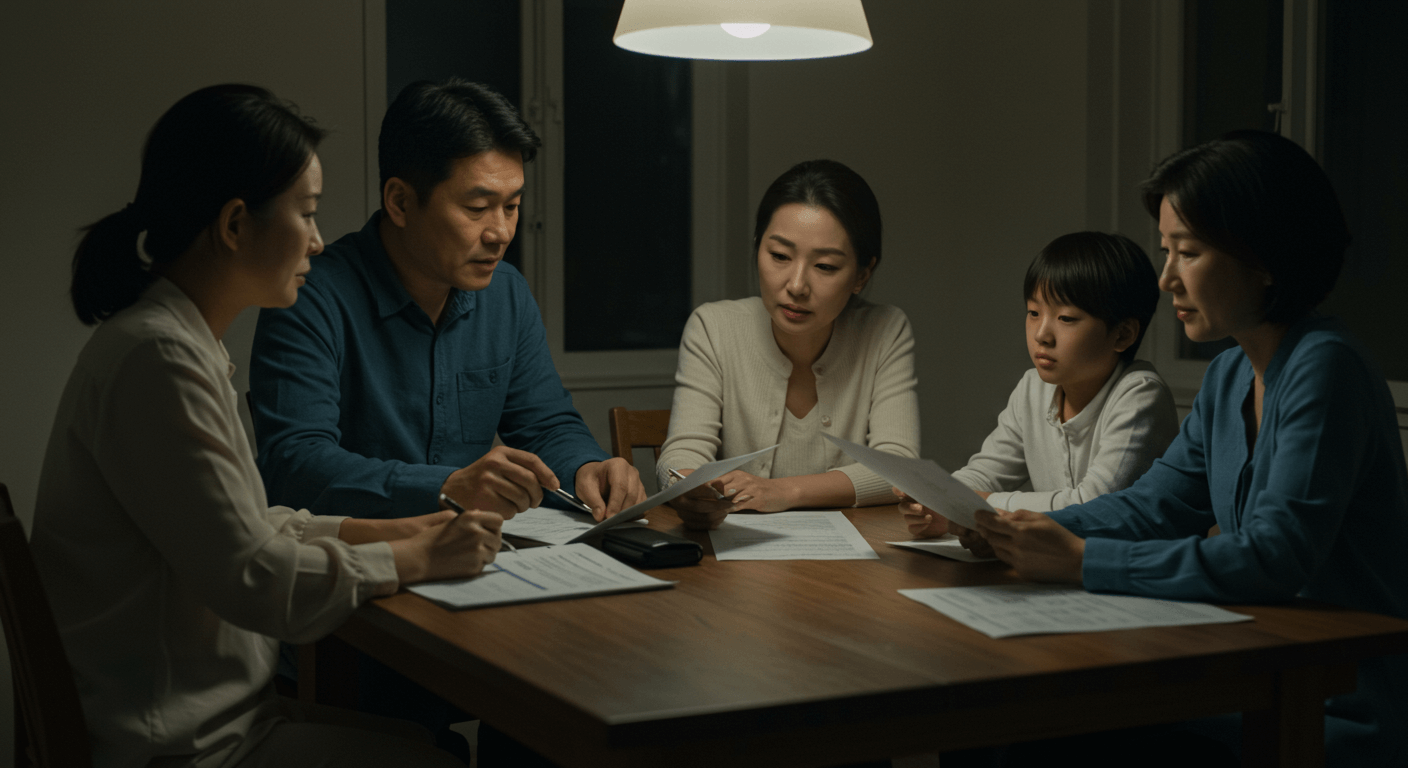 가족이 건강보험 환급 대상 여부를 확인하며 이야기하는 장면 1