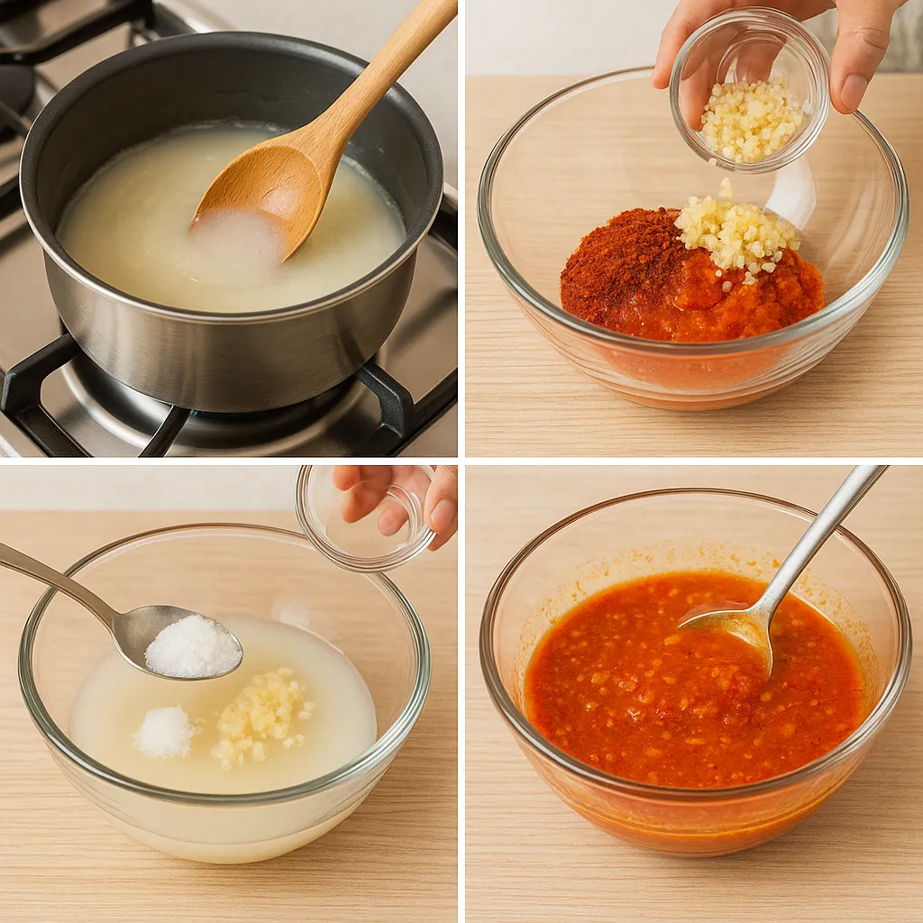 열무 물김치 국물 만드는 과정을 재료부터 완성까지 4단계로 정리한 이미지