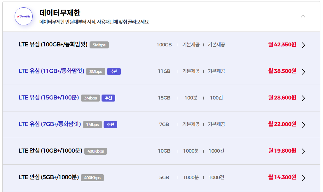 알뜰폰 요금제 비교 전체보기